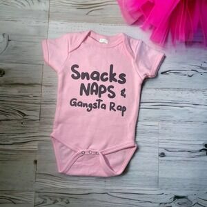 SNACKS NAPS GANGSTA RAP| CREEPER‎ BODYSUIT|FUNNY|BABY GIFT 6-12 MO. NEW